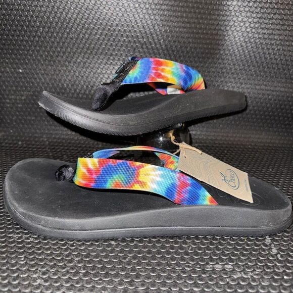 Chaco Chillos Dark Tie Dye Flip Flop Sandals Rainbow Black Shoe Men's Size 11 - Picture 1 of 5